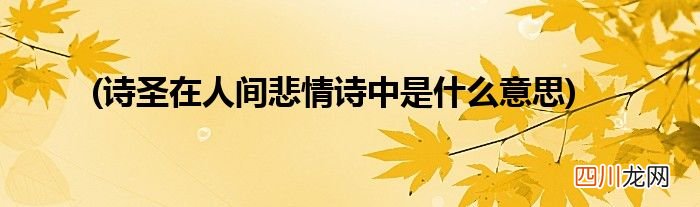 诗圣在人间悲情诗中是什么意思