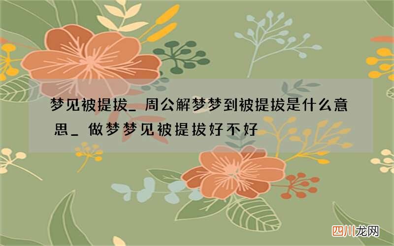 梦见被提拔_周公解梦梦到被提拔是什么意思_做梦梦见被提拔好不好