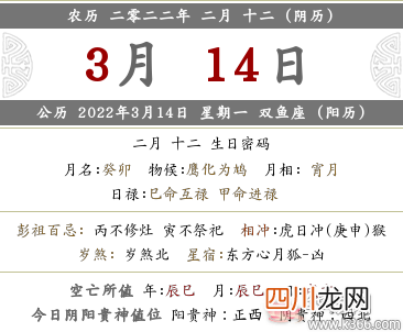 2022年二月十二日时辰吉凶宜忌查询，今日吉时是几点？