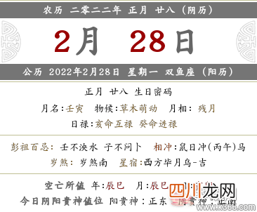 2022年正月二十八时辰吉凶查询、时辰宜忌事项详解