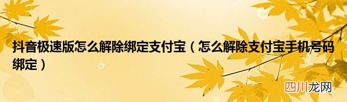 怎么解除支付宝手机号码绑定 抖音极速版怎么解除绑定支付宝