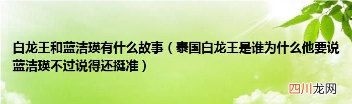 泰国白龙王是谁为什么他要说蓝洁瑛不过说得还挺准 白龙王和蓝洁瑛有什么故事