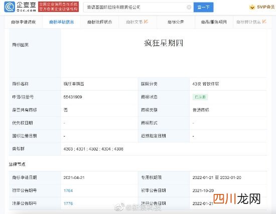 肯德基已注册“疯狂星期四”商标 相关二创火爆网络