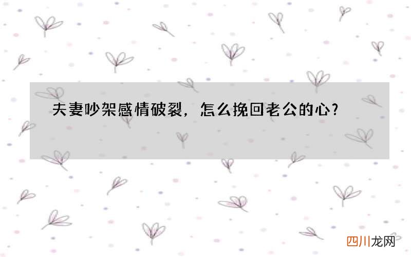 夫妻吵架感情破裂，怎么挽回老公的心？