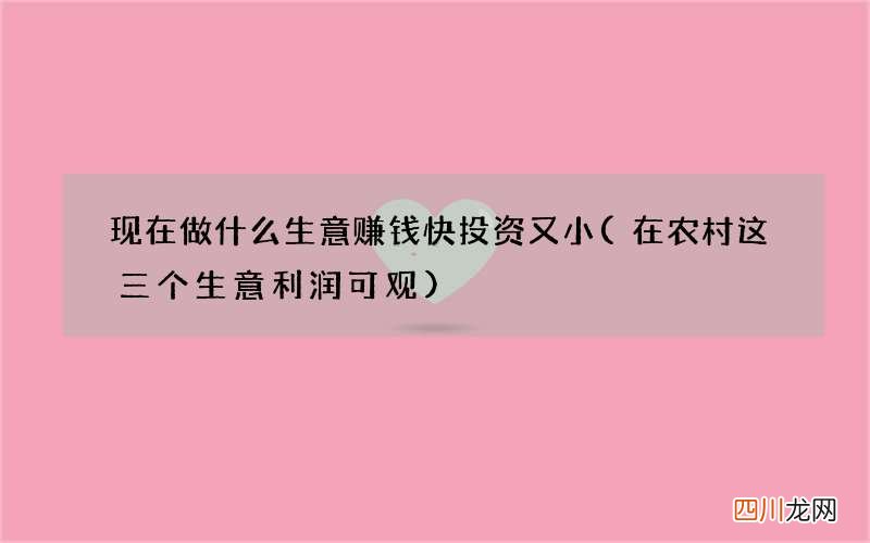 在农村这三个生意利润可观 现在做什么生意赚钱快投资又小