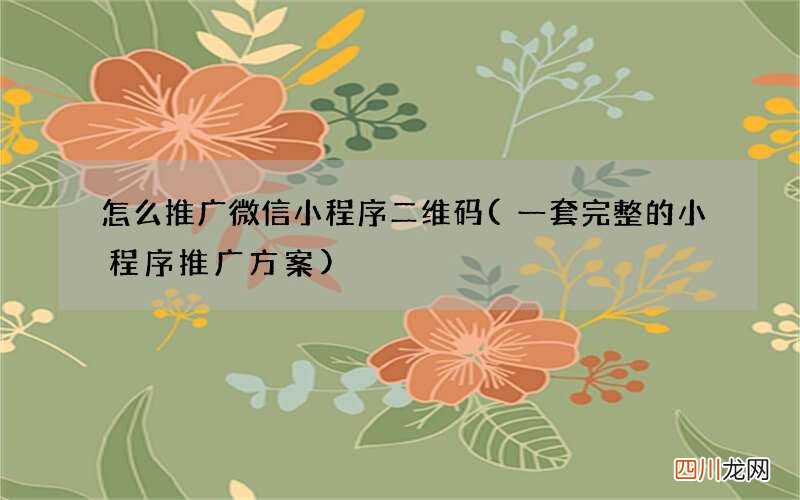 一套完整的小程序推广方案 怎么推广微信小程序二维码
