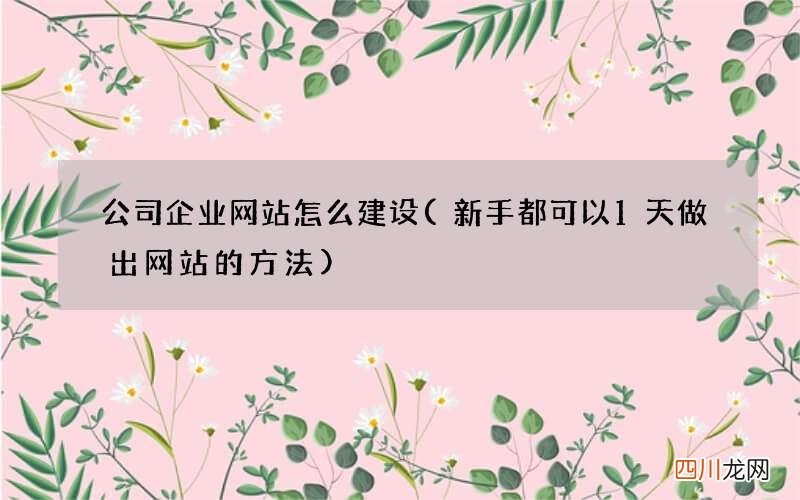 新手都可以1天做出网站的方法 公司企业网站怎么建设