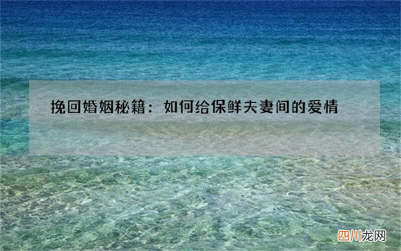 挽回婚姻秘籍：如何给保鲜夫妻间的爱情
