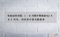 化妆品双月报：1-8月累计零售额为2462亿元，功效成分变为新追求