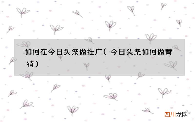 今日头条如何做营销 如何在今日头条做推广