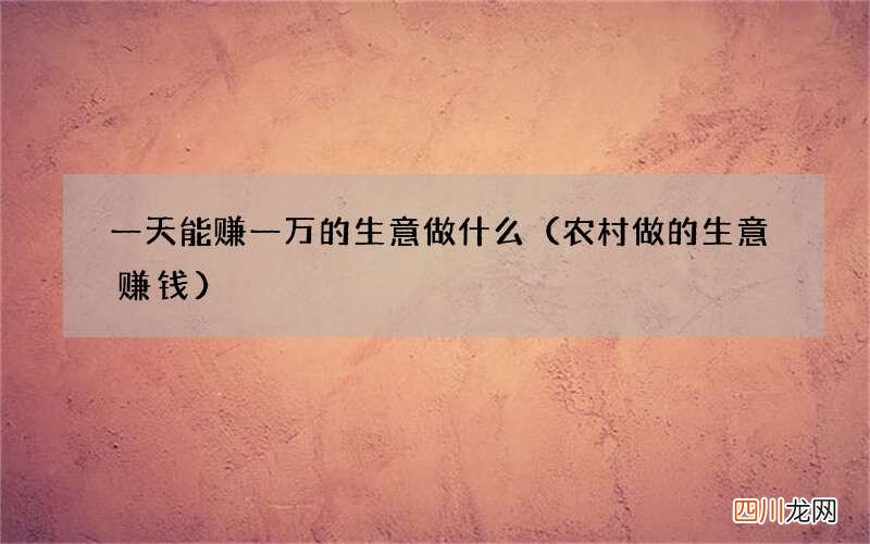 农村做的生意赚钱 一天能赚一万的生意做什么