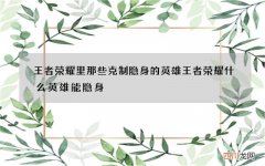 王者荣耀里那些克制隐身的英雄 王者荣耀什么英雄能隐身