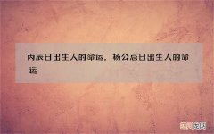 丙辰日出生人的命运，杨公忌日出生人的命运