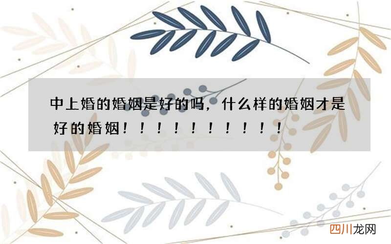 中上婚的婚姻是好的吗，什么样的婚姻才是好的婚姻！！！！！！！！！！