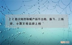 27批次电热取暖产品不合格，新飞、三角牌、小霸王等品牌上榜