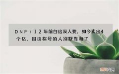 DNF：12年前白给没人要，如今卖出4个亿，囤这称号的人别墅靠海了