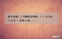 快手电商12月爆款品牌榜：11大行业，100+品牌上榜……