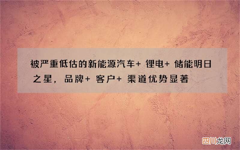 被严重低估的新能源汽车+锂电+储能明日之星，品牌+客户+渠道优势显著