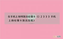 12333手机上的社保卡激活流程 在手机上如何激活社保卡