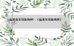 福建发现新物种 福建省发现新物种！