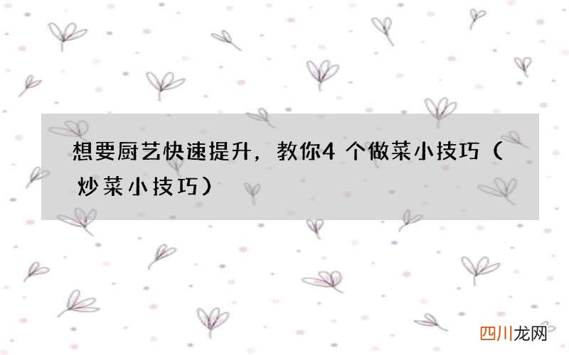 炒菜小技巧 想要厨艺快速提升，教你4个做菜小技巧