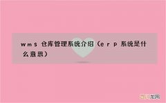 erp系统是什么意思 wms仓库管理系统介绍