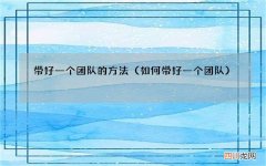 如何带好一个团队 带好一个团队的方法