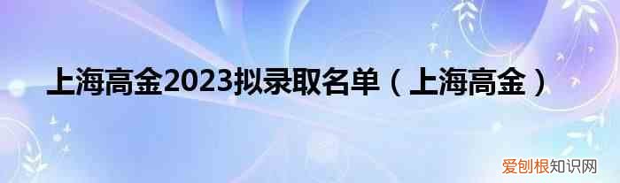 上海高金 上海高金2023拟录取名单
