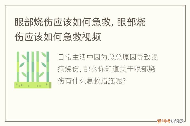 眼部烧伤应该如何急救，眼部化学烧伤的急救要点