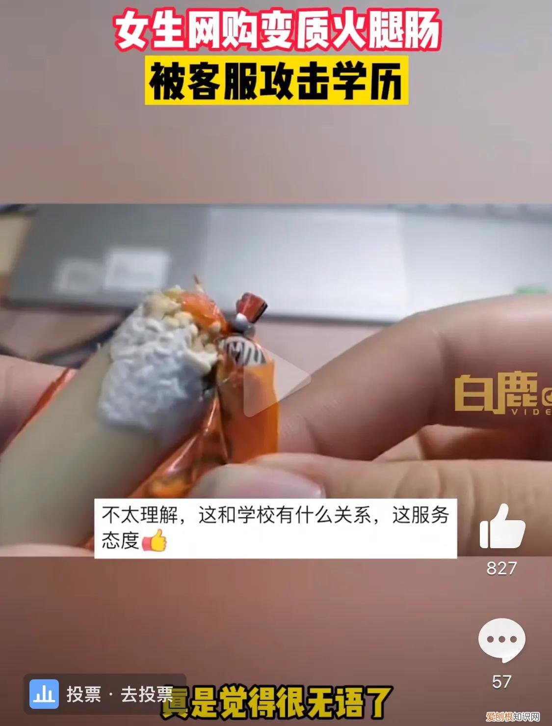 网购到变质火腿肠被客服攻击学历